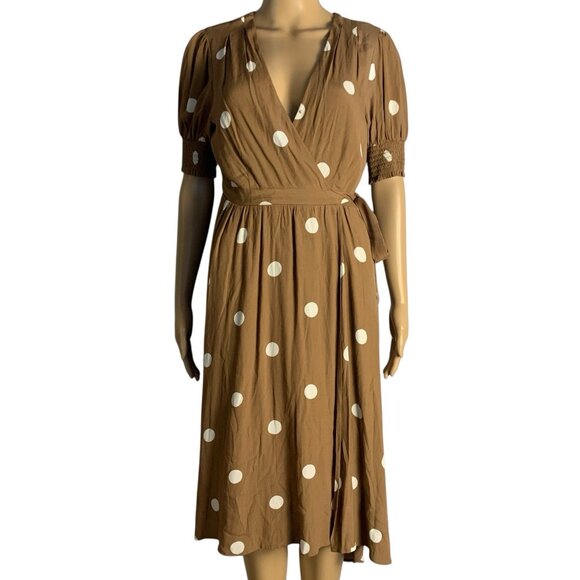 Maeve Anthropologie Bernice Midi Polka Dot Wrap Dress Sz 8P 8 with Pockets - Picture 1 of 14